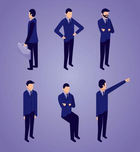 businessmen sitting standing pointed and holding set vector