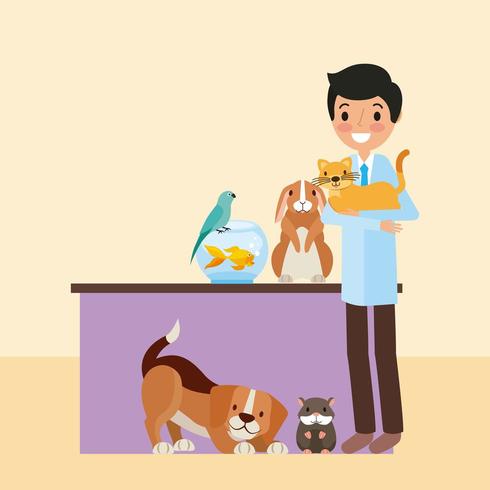 Veterinario con animales vector