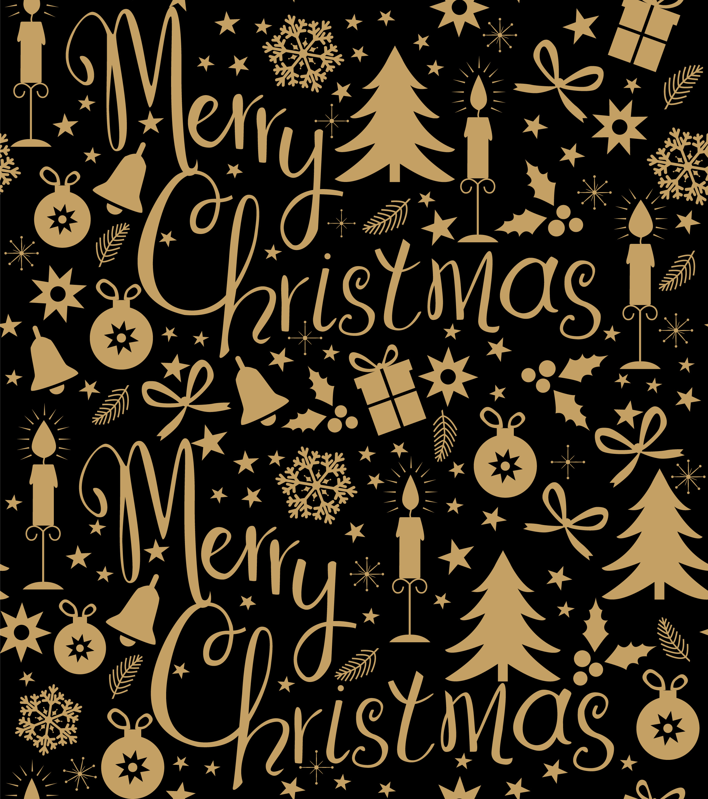 Black Merry Christmas seamless pattern with golden glittering bells