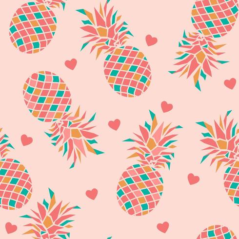 Seamless pattern with pineapples and hearts. vector