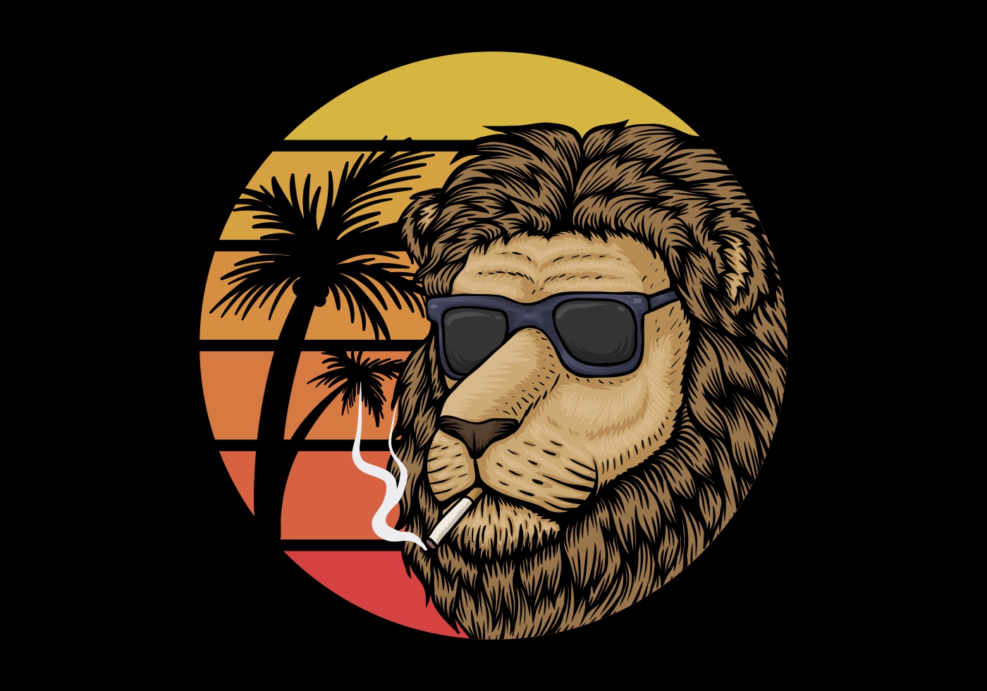 Lion smoking over retro Sunset 686169 - Download Free Vectors, Clipart