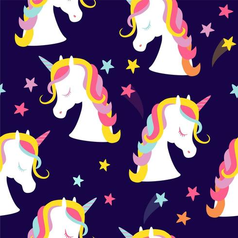 Patrón sin fisuras con cabezas de unicornio y estrellas. vector