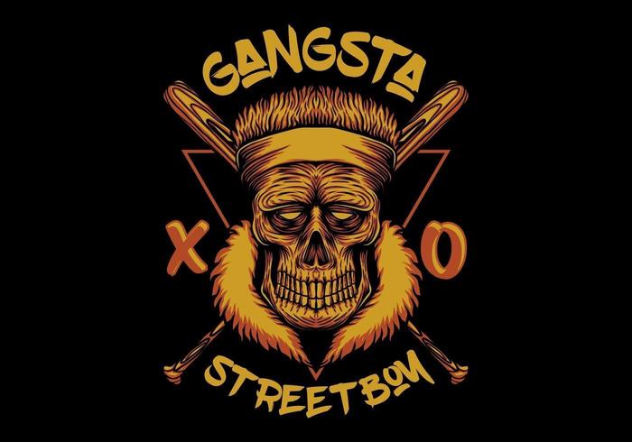 skull in front of crossed bats with gangsta street boy text vector