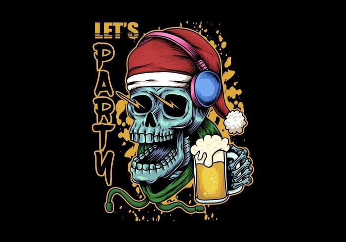 Skull beer christmas illustration vector