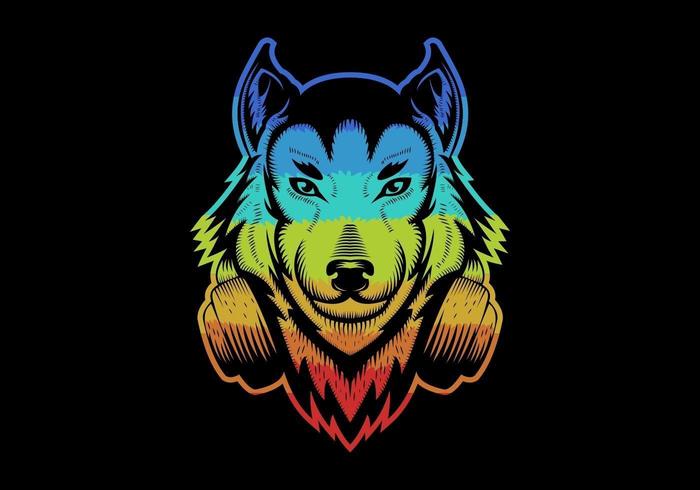 Lobo colorido con auriculares 686216 Vector en Vecteezy