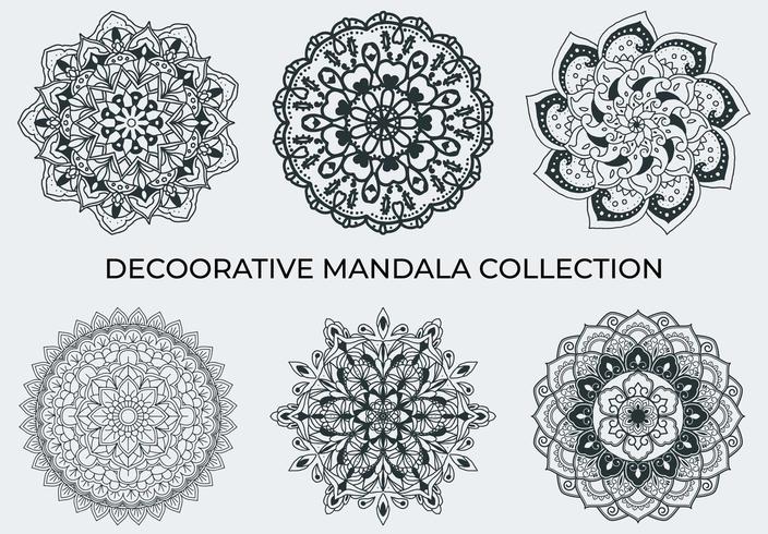 Colección Mandalas decorativa en blanco y negro vector