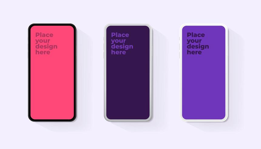 Realistic smartphone set with blank screen isolated on background. Mock up mobile. vector