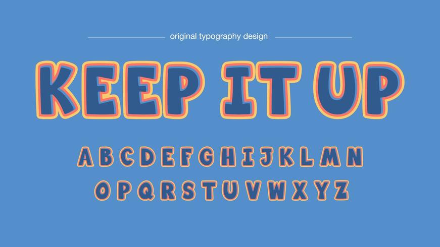 Blue Cartoon Bubble Font with Orange and Yellow Outline vector