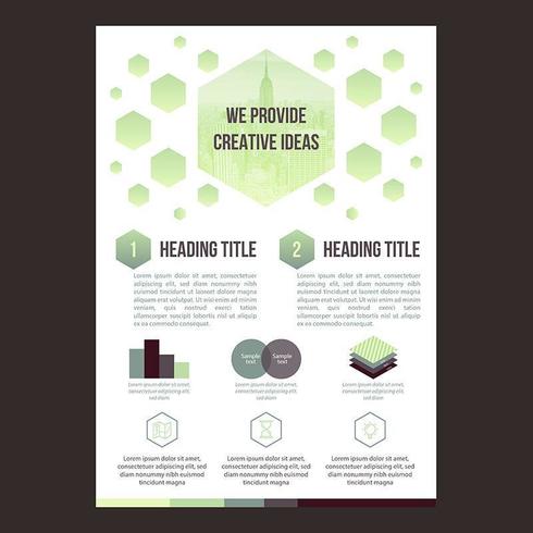 Simple Business Brochure Template with Green Hexagon Shapes vector