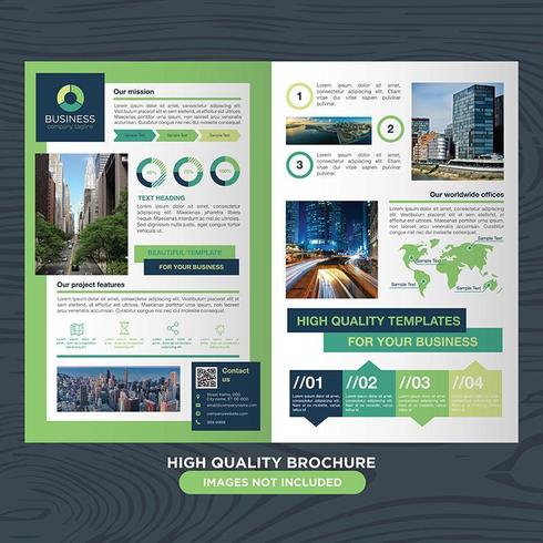 Modern Green and Blue Business Brochure Template with chart and graph elements vector