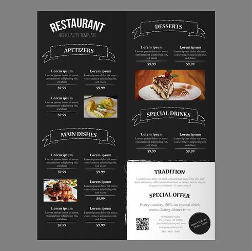 Restaurant Food Menu Editable Template with Rough Brush Stroke Banners vector