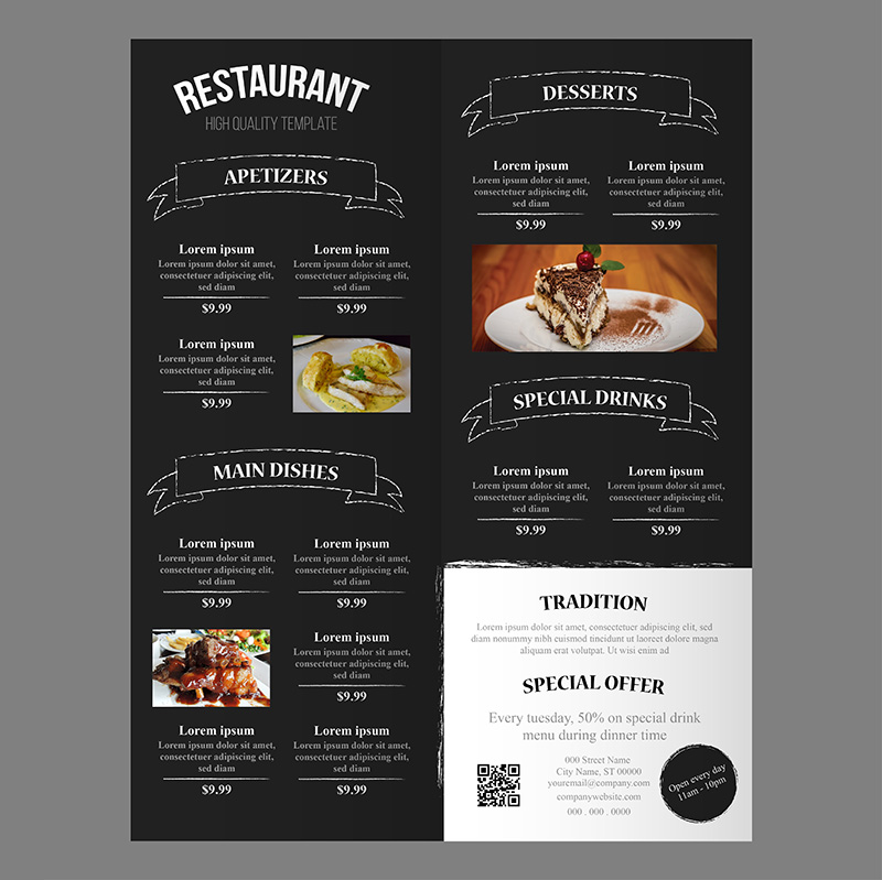 Restaurant Food Menu Editable Template with Rough Brush Stroke Banners ...