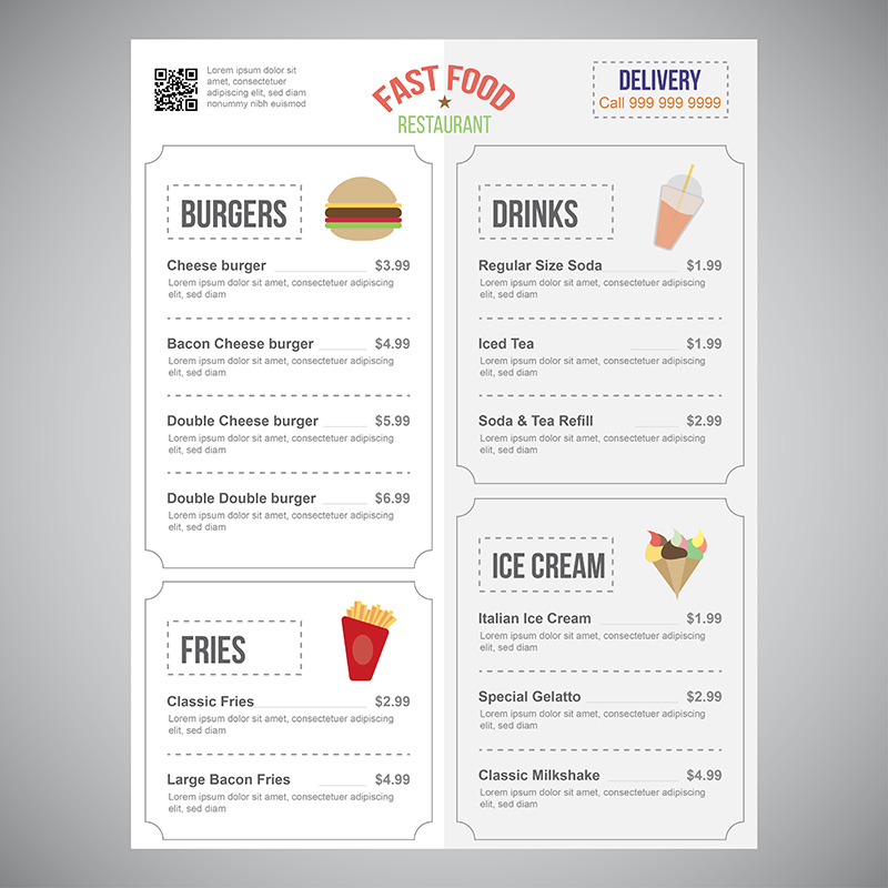 Fast Food Restaurant Menu Simple Design with Food Icons 686417 Vector