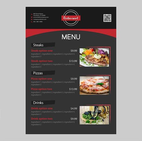 Fondo negro Restaurante Comida Menú Diseño editable con trazos de pincel áspero vector