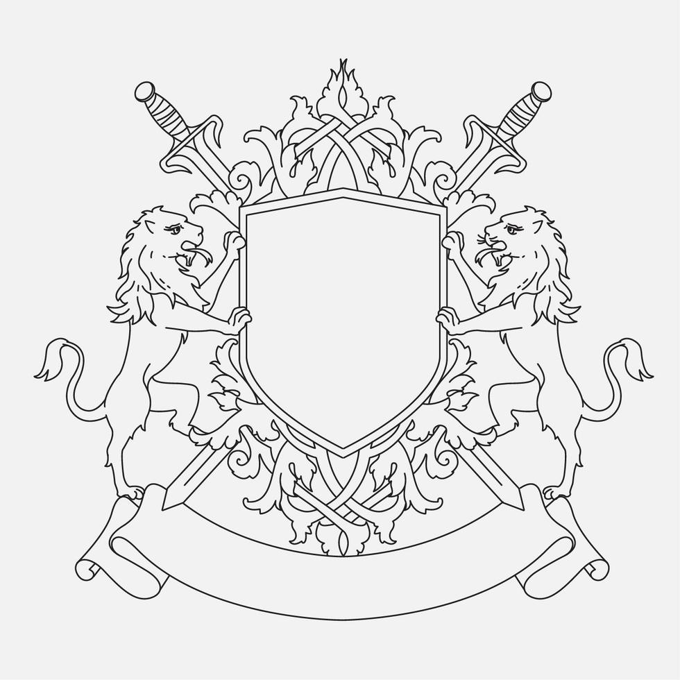 Coat Of Arms Shield Design With Two Lions And Swords 686445 Vector Art 