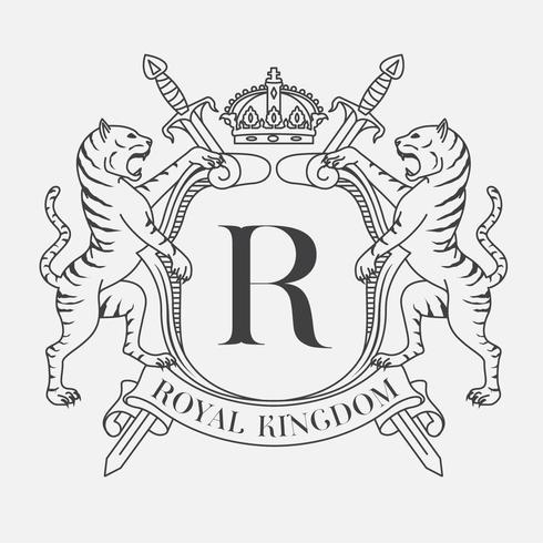 Heraldic shield family emblem crest with two tigers vector