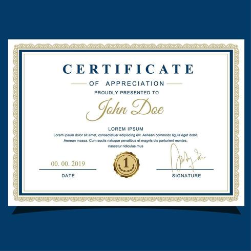 Blue and Gold Frame Certificate of Appreciation vector