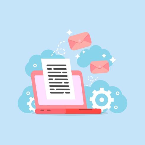 Laptop computer with document and envelopes vector