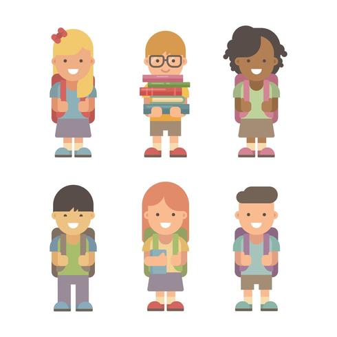 Set of six school children vector