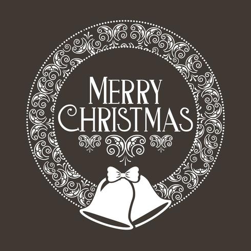 merry christmas decoration with bells and wreath vector