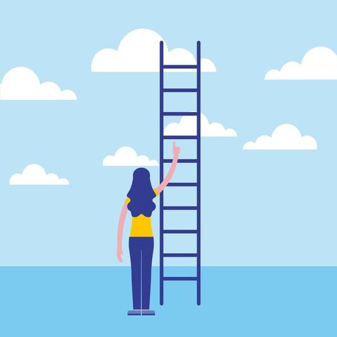 business woman pointing up ladder vector