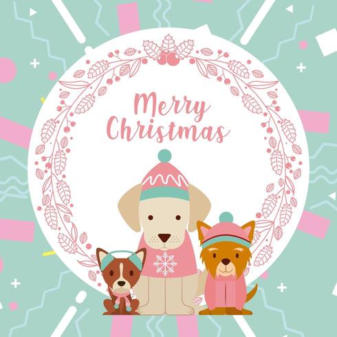 dog merry christmas card vector