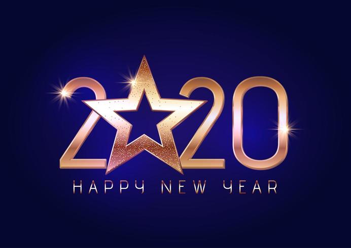 Happy New Year 2020 background with gold lettering  vector