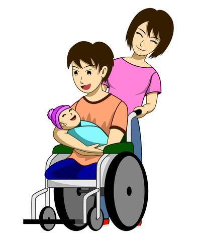 A disabled man with new family vector