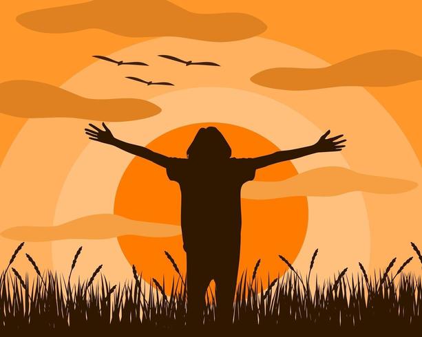 Woman who is standing extend the arms feel liberated vector