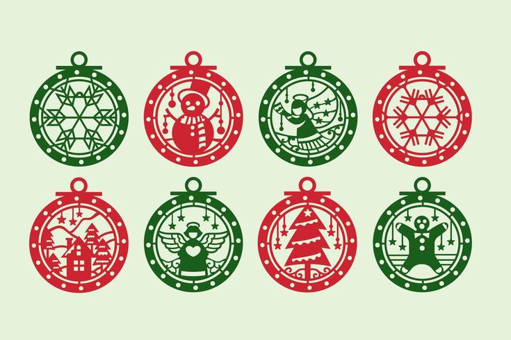 Red and Green Christmas Ornament Set  vector