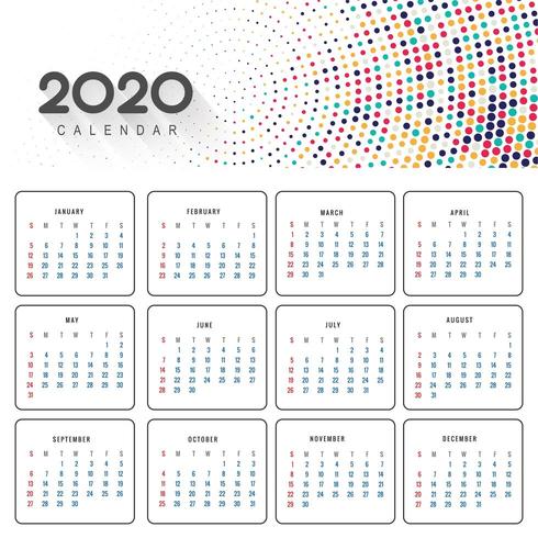 Beautiful 2020 Calendar In Colorful Dotted Design Download Free