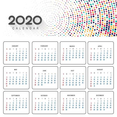 Hermoso calendario 2020 en colorido diseño punteado vector