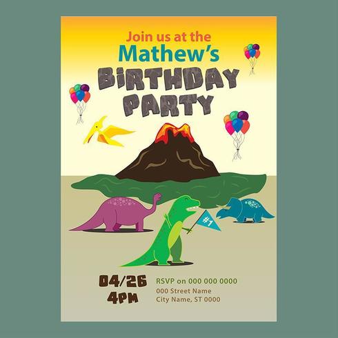 Invitación de fiesta de cumpleaños de dinosaurio Volcano vector