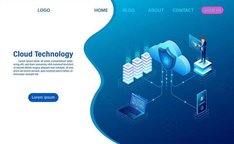 Concepto de tecnología informática en la nube. Servicio digital o aplicación con transferencia de datos vector