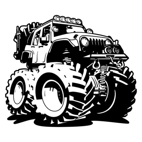 4x4 Off Road Black and White Cartoon  vector