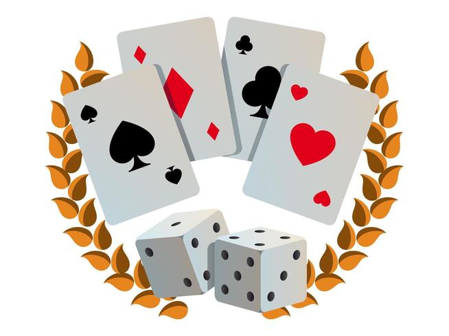 Ilustración de casino con cartas y dados vector