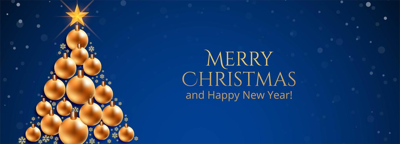 merry christmas decorative balls tree banner blue background vector