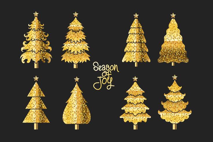 Conjunto de diseño de árbol de Navidad en colores negro y dorado. vector