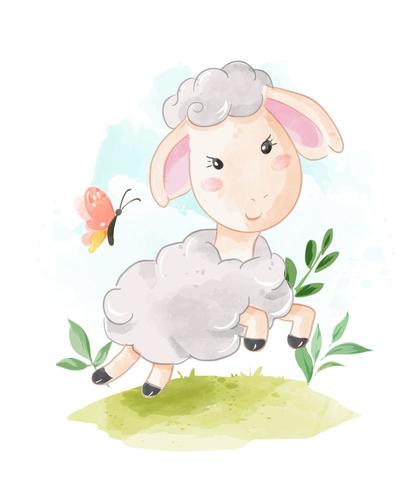 sheep running in the field vector