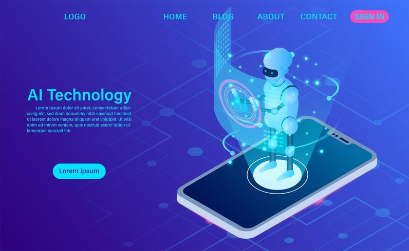 artificial intelligence robot technology in software mobile phone vector