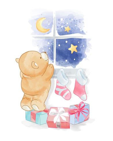 Bear looking at the night sky vector