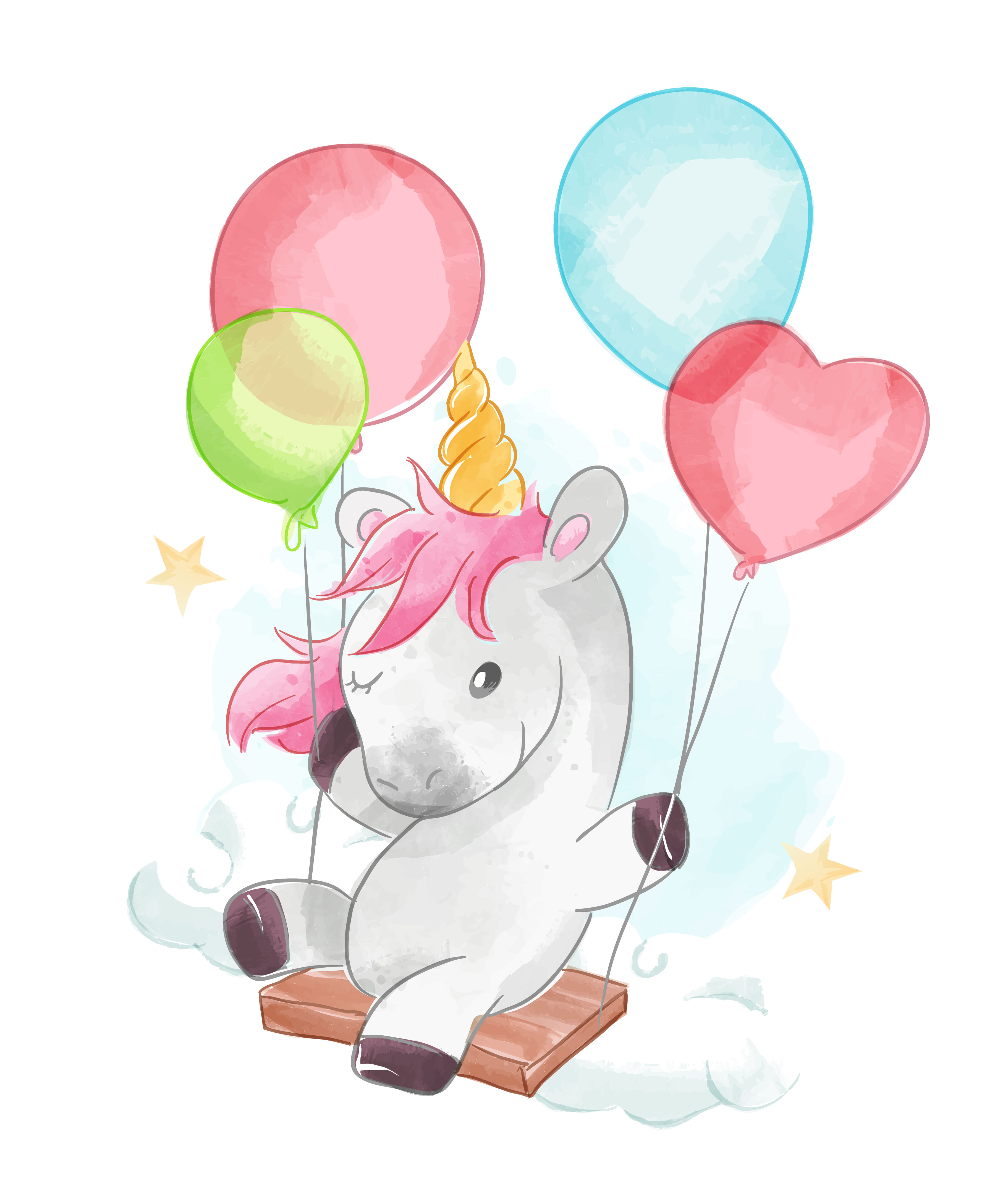 unicorn and balloons swing 687338 Vector Art at Vecteezy