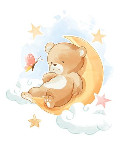 bear sleeping on the moon vector