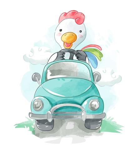 chicken driving a car vector