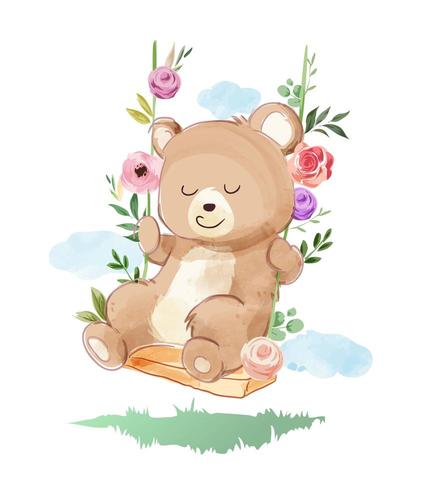 bear swinging with flowers vector