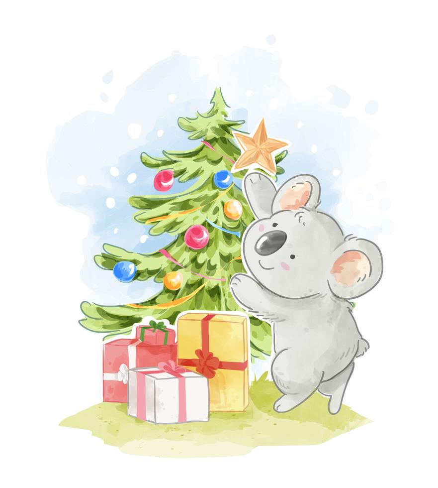 Koala Decorating Christmas Tree 687366 Vector Art At Vecteezy