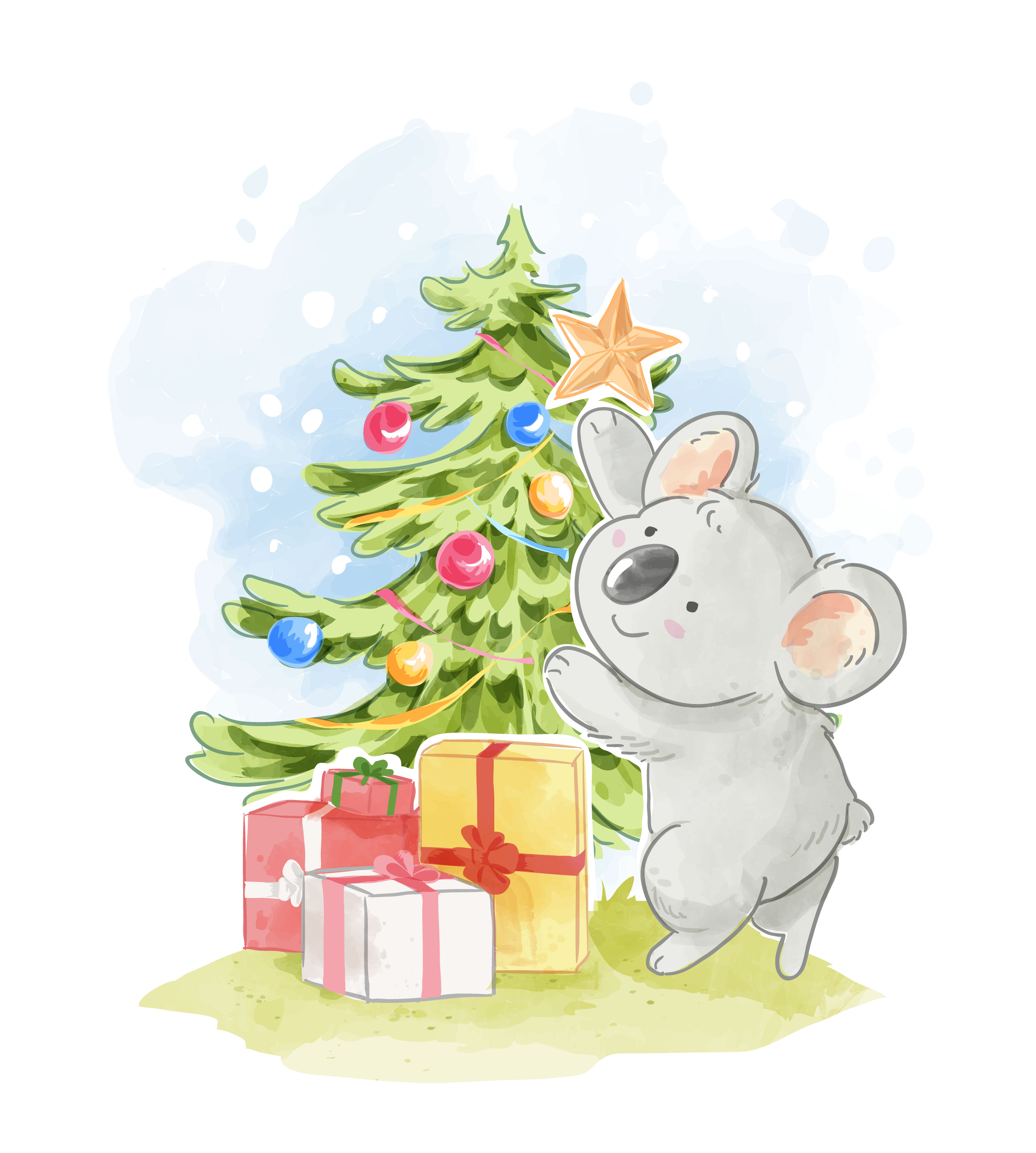 Koala Decorating Christmas Tree 687366 Vector Art at Vecteezy