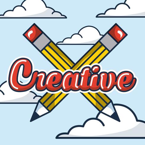 creative idea card with crossed pencils and clouds vector