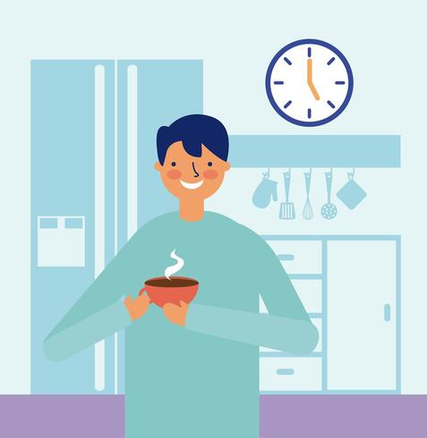 daily activity happy man drinkin coffee in kitchen vector