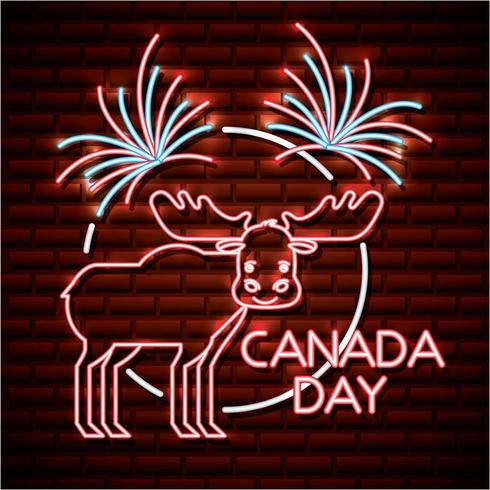 canada day neon sign with moose vector